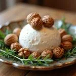 Finished Santo Casamenteiro cheese garnished with walnuts, perfect for a gourmet cheese platter.