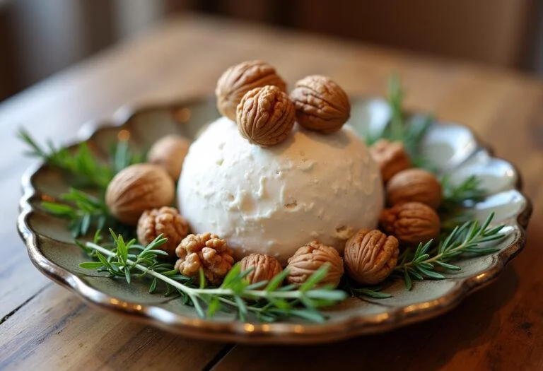 Finished Santo Casamenteiro cheese garnished with walnuts, perfect for a gourmet cheese platter.