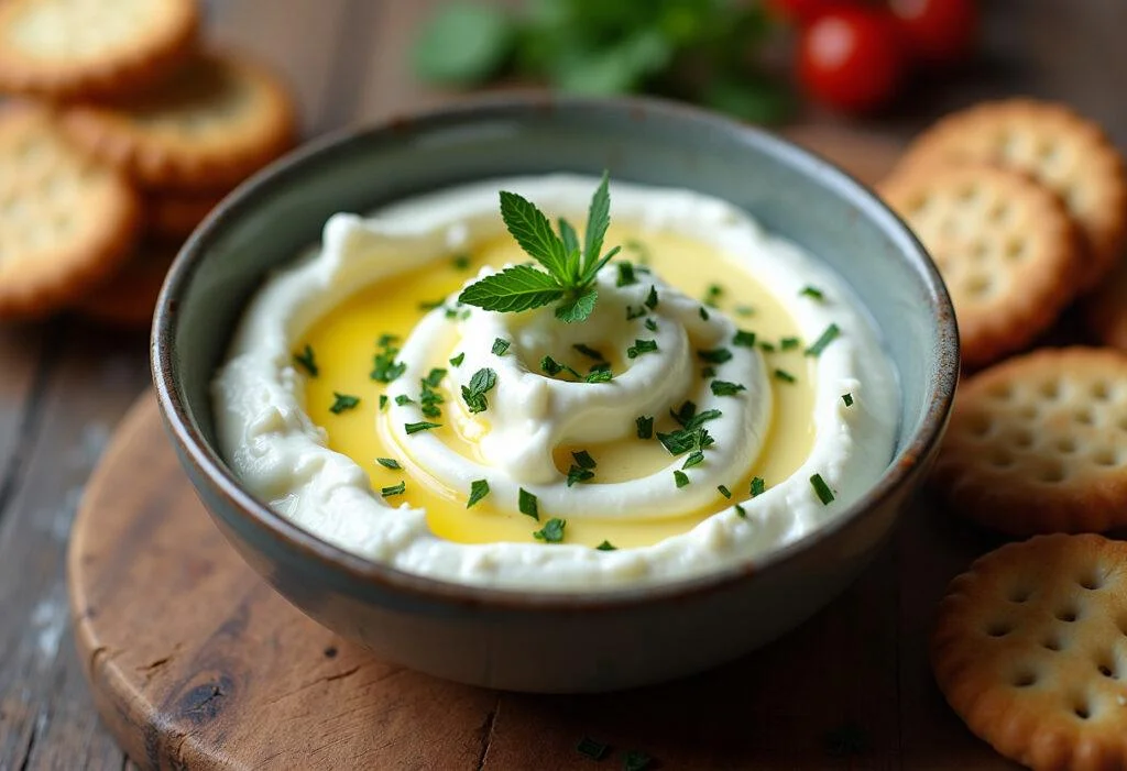 Delicious creamy queijo tipo quark ready to be enjoyed with crackers.