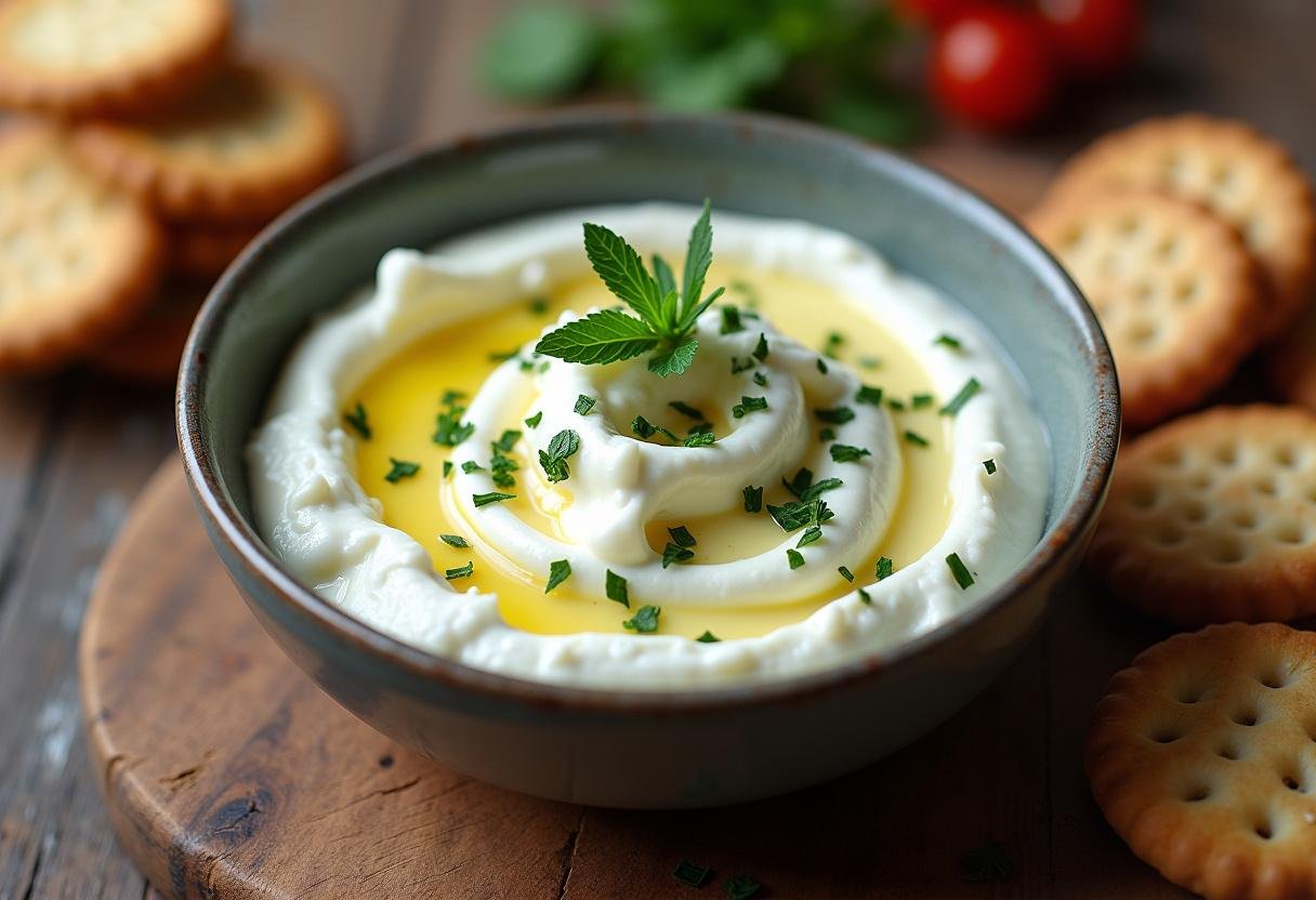 Delicious creamy queijo tipo quark ready to be enjoyed with crackers.