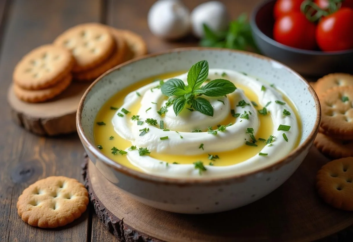 Delicious creamy queijo tipo quark ready to be enjoyed with crackers.