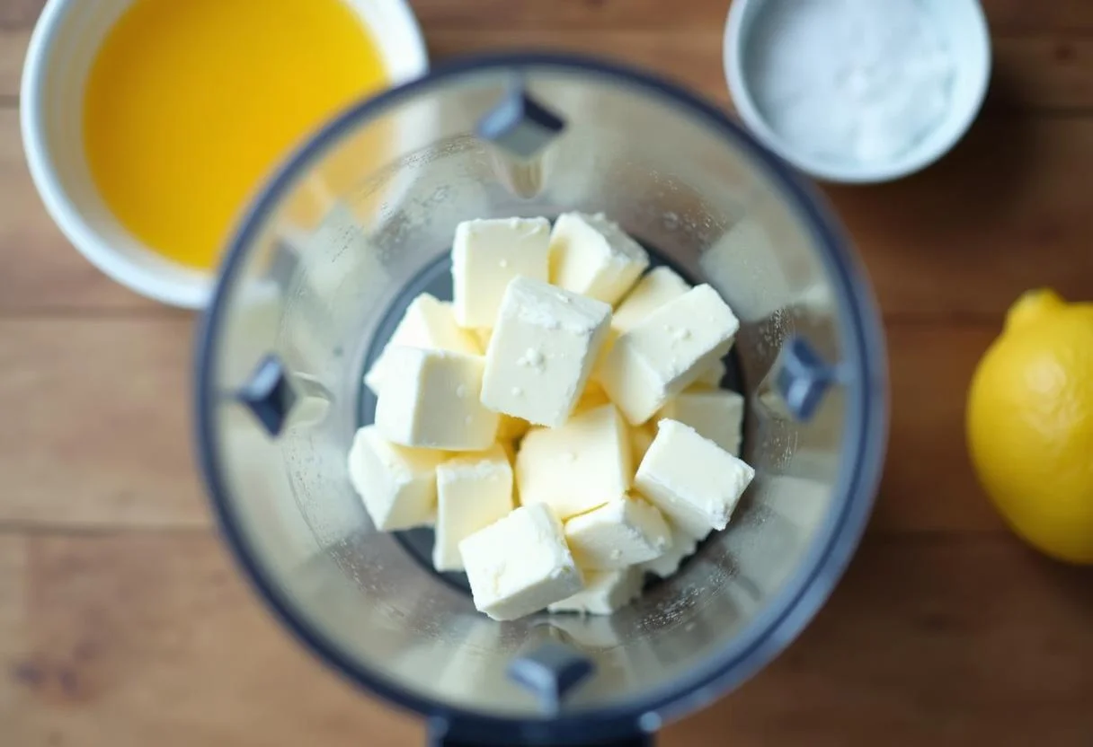 Blending ingredients for requeijão light caseiro, a delicious low-calorie spread.