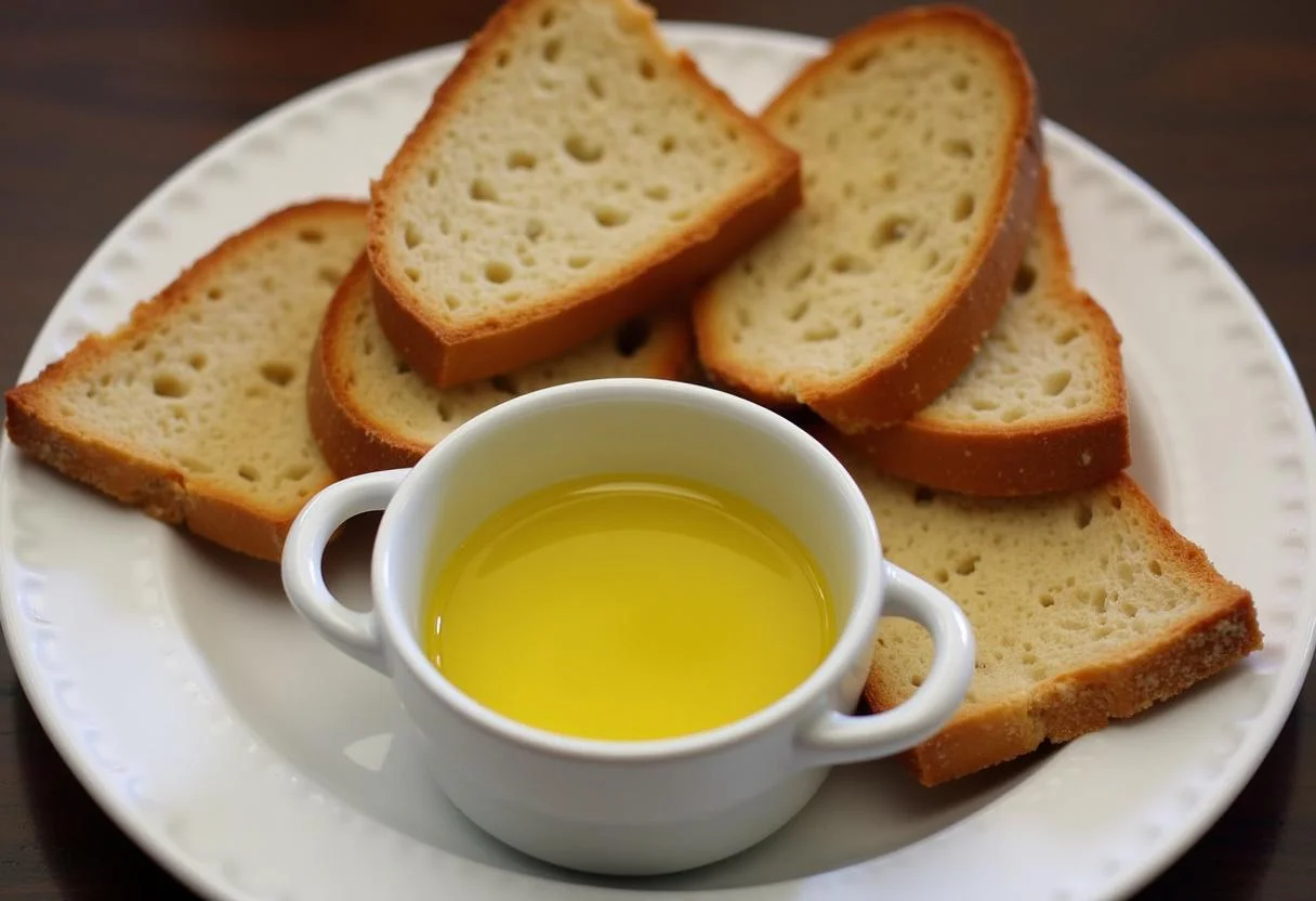 Pão e azeite ao lado do requeijão Scala, um acompanhamento perfeito para refeições.