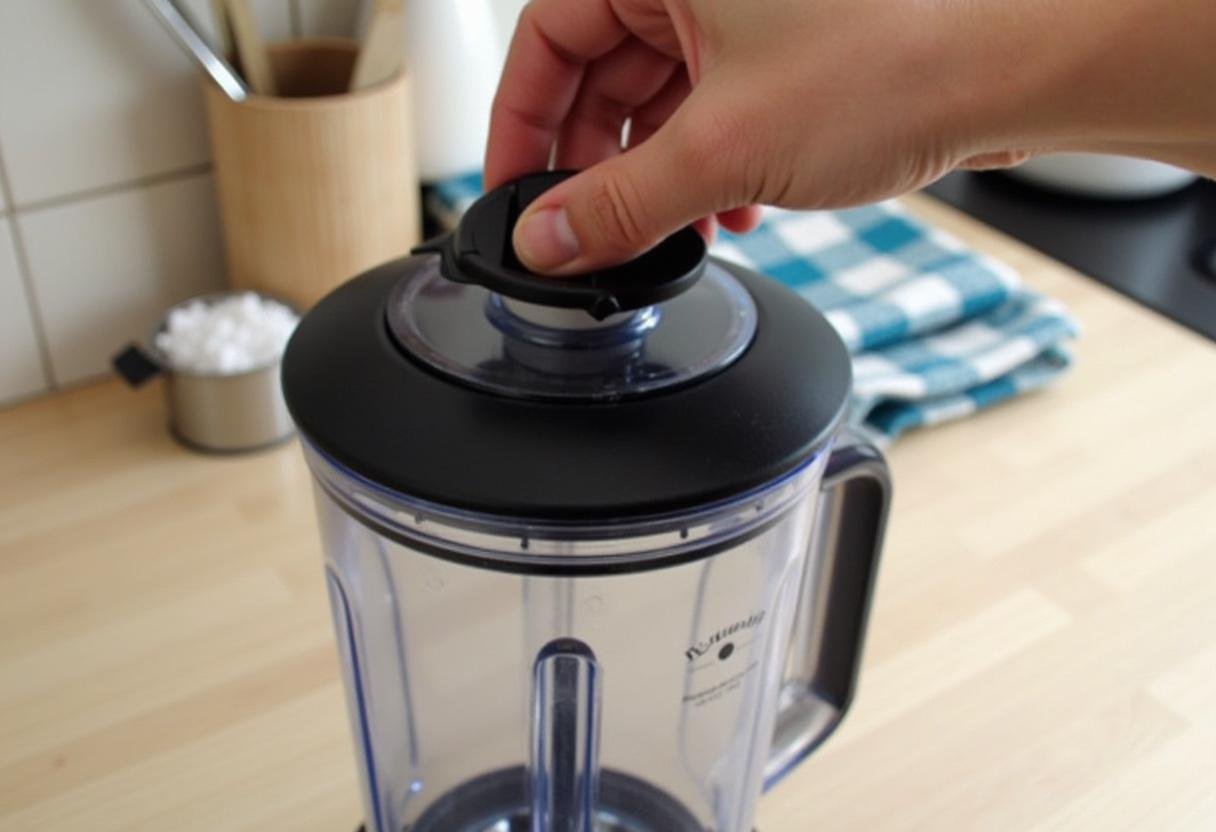 Preparando o liquidificador para fazer o shake de whey protein chocolate.