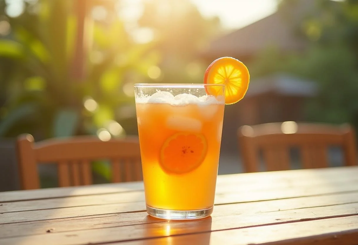 Suco da fruta natural finalizado e servido em um copo, perfeito para uma bebida refrescante.