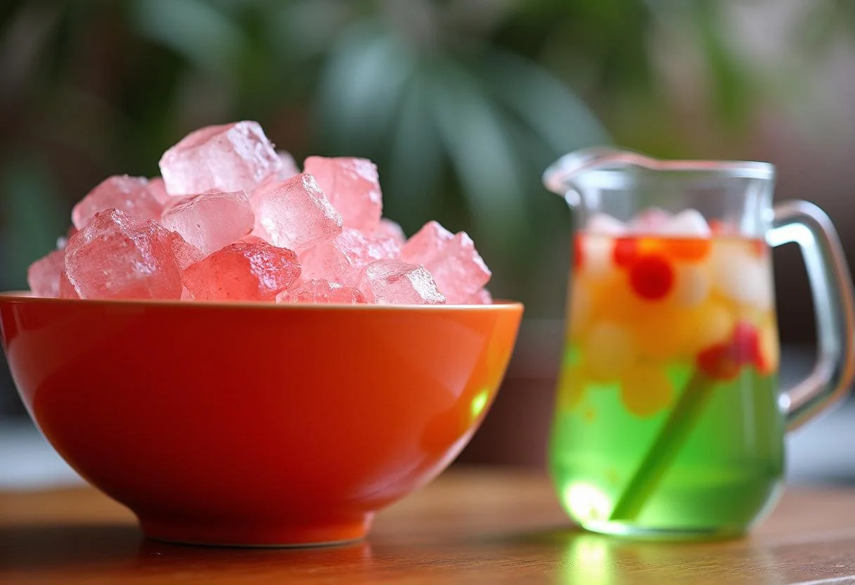 Preparando gelo para servir o refresco de Suco Mid em pó.
