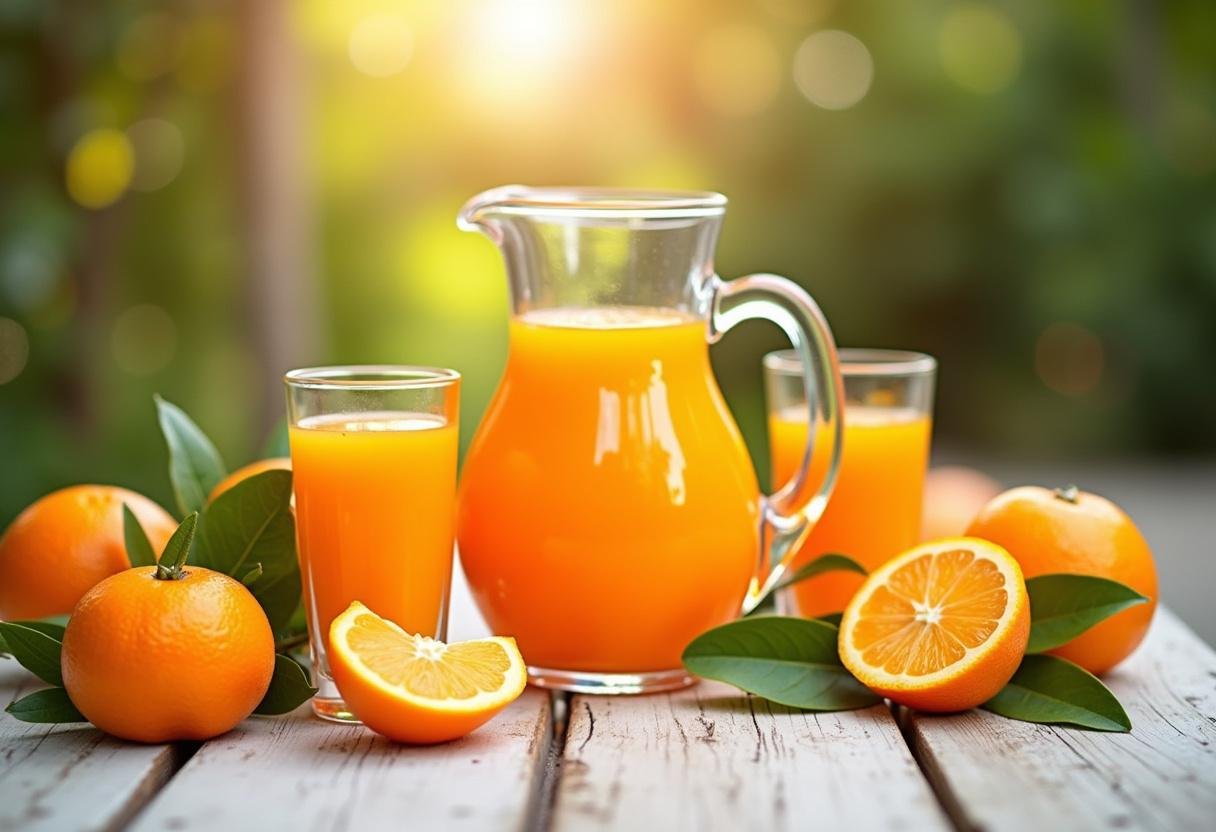 Outdoor presentation of Suco de Laranja Bahia Natural with laranja bahia, ideal for refreshing drinks.