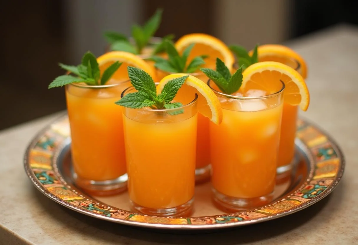 Copos de Suco de Laranja Bahia Natural lindamente dispostos, prontos para servir.