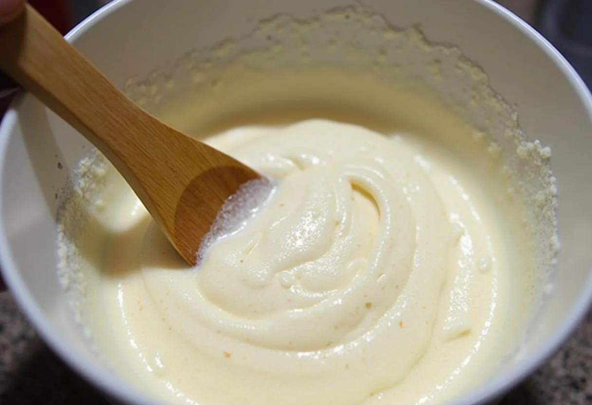 Mistura de farinha de tapioca sendo mexida para preparar tapioca simples e rápida.