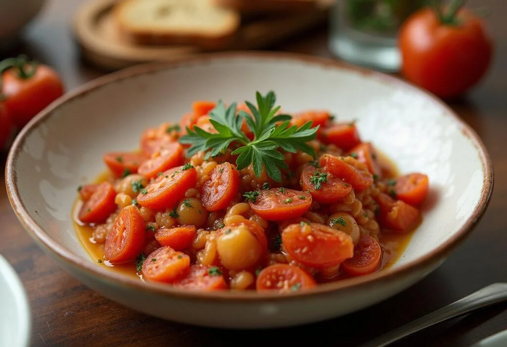 Deliciously prepared tomate débora refogado served in a bowl, perfect for any meal.