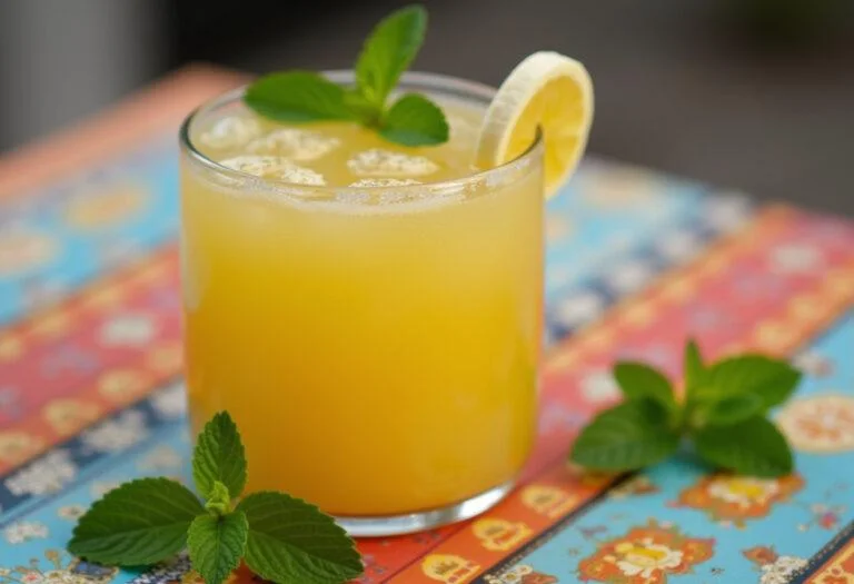 Vitamina de banana da prata pronta para servir em um ambiente alegre.