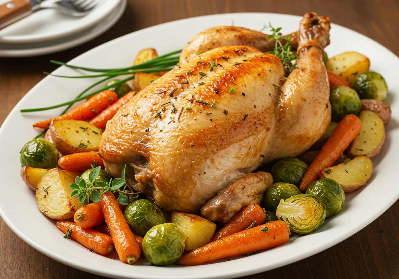 Peito de frango assado no forno com vegetais, perfeito para uma refeição deliciosa.