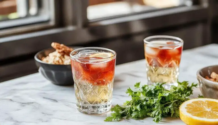 Imagem de uma bandeja apresentando diversos aperitivos com três ingredientes, incluindo pequenos canapés, fatias de pão com patês coloridos, e queijos variados. A apresentação é elegante, com cores vibrantes e texturas variadas, sobre uma toalha de mesa clara e bem iluminada, destacando-se pelo apelo visual e simplicidade sofisticada.