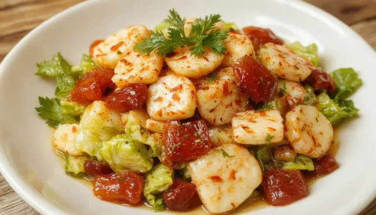 Uma salada vibrante em um prato branco, composta por folhas verdes crocantes, pedaços de tomate vermelho, queijo feta esfarelado, azeitonas pretas e um fio de azeite dourado. A apresentação é elegante, com cores vivas que destacam cada ingrediente, e a textura se mostra fresca e suculenta. O fundo desfocado realça o prato, sugerindo uma refeição leve e refrescante em clima de verão.