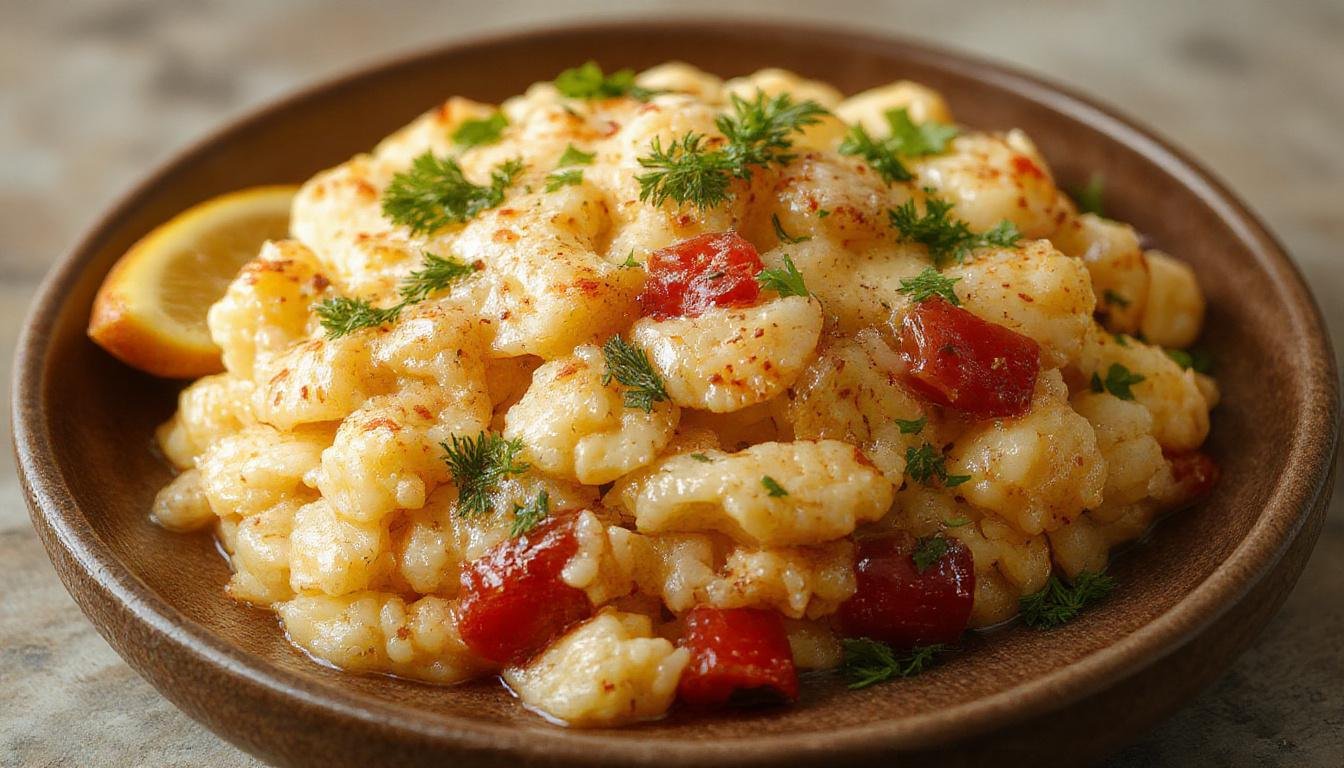 Prato de arroz à valenciana vibrante com pedaços de frango dourados, frutos do mar como camarões e mexilhões, colorido com pimentões vermelhos e verdes, apresentado em uma panela grande e rústica, com uma textura atrativa de arroz bem cozido e ingredientes visíveis por toda parte.