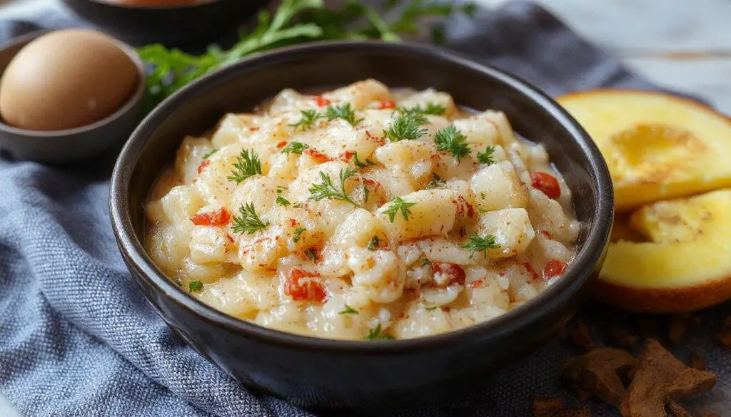 Prato de arroz de tamboril em uma panela com pedaços de tamboril dourados, arroz colorido com temperos, decorado com salsa fresca e limão ao lado, apresentado em uma mesa rústica de madeira com iluminação quente.