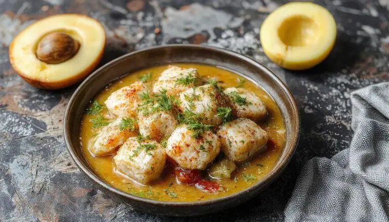 Prato de bacalhau à portuguesa apresentado em um prato raso branco, com pedaços dourados de bacalhau cobertos com uma generosa cebolada de cebolas douradas e pimentões vermelho e verde, decorado com salsa fresca, com batatas ao lado e uma pitada de azeite extra virgem. O fundo é suavemente desfocado, destacando o brilho e a textura suculenta do peixe e o colorido vibrante da cebola e legumes, numa composição apetitosa e elegante.