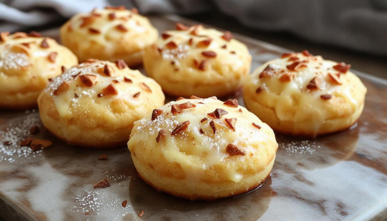 Biscoitos de queijo dourados e crocantes, dispostos ordenados em uma bancada de madeira, com textura levemente estaladiça na superfície, apresentados de forma apetitosa e convidativa, evidenciando seu formato rústico e acabamento perfeito.