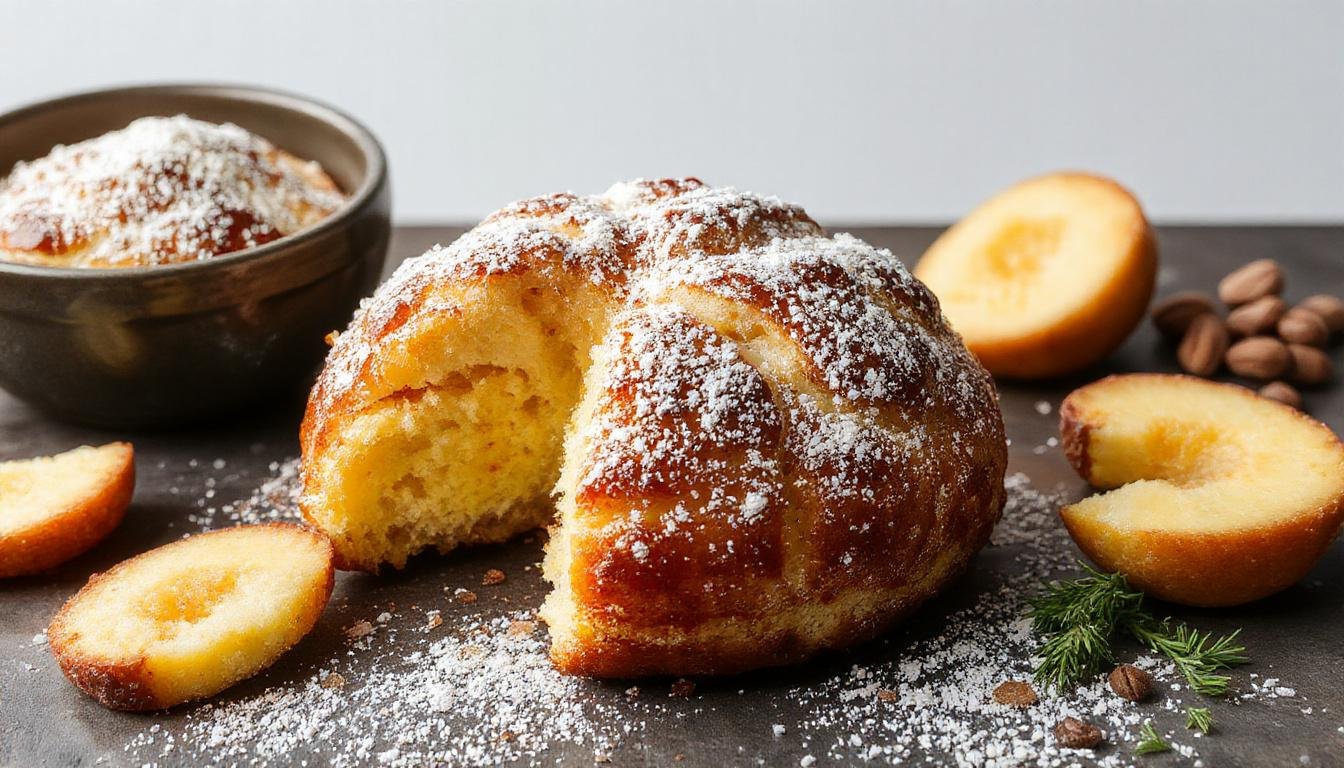 Imagem de um bolinho de arroz assado dourado e crocante, colocado em um prato branco, decorado com salsinha fresca ao lado, tudo sobre uma toalha de mesa rústica de linho, com iluminação suave que destaca sua textura deliciosa.