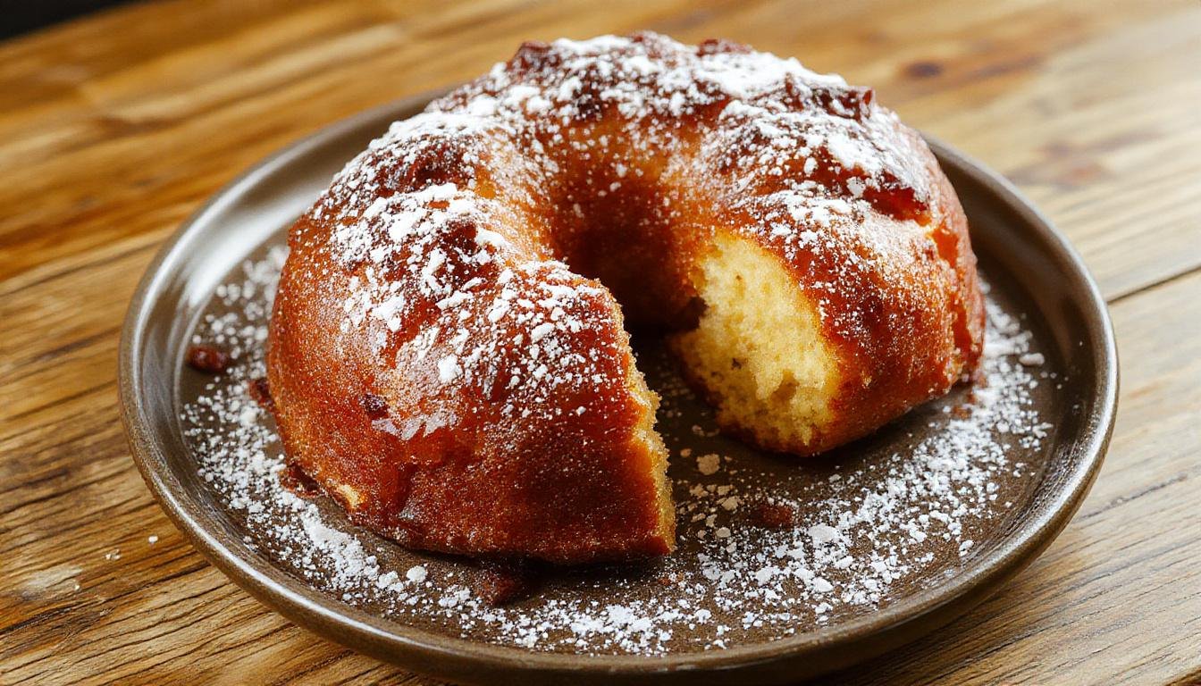 Imagem de um prato de bolinhos de chuva dourados e crocantes, dispostos em um prato branco com uma superfície de mármore ao fundo. Os bolinhos estão uniformemente dourados, com uma textura levemente crocante por fora e macia por dentro, alguns apresentando uma leve poeira de açúcar. A ambientação é clara e apetitosa, destacando a simplicidade e sabor dos bolinhos de chuva feitos na airfryer.