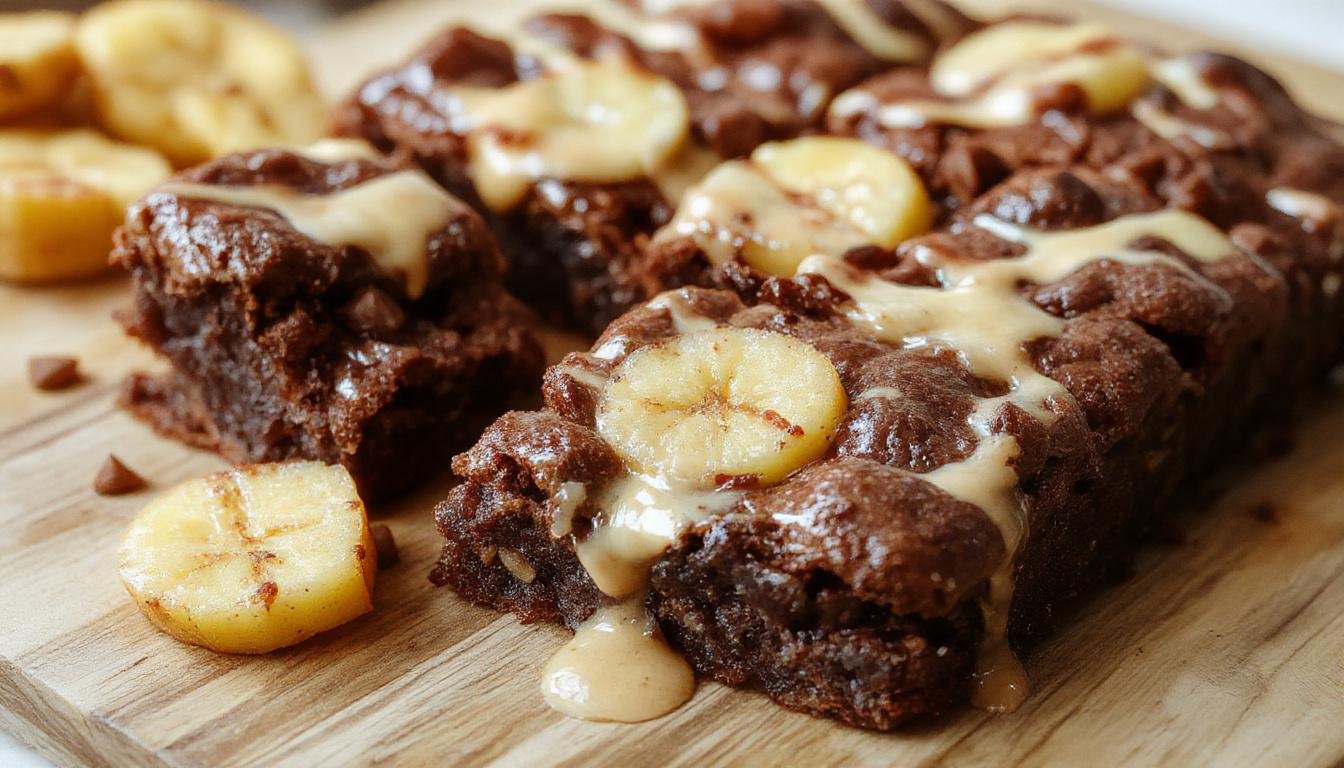 Foto de um brownie de batata doce alinhado numa tigela de cerâmica branca, com uma fatia parcialmente cortada ao lado, mostrando uma textura úmida e densa, com uma cor marrom dourada, decorado com pequenas sementes de chia por cima, apresentado sobre uma mesa de madeira clara, iluminação suave que destaca a aparência saudável e apetitosamente caseira.
