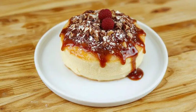 Um prato elegante com camadas finas de massa filo dourada, recheado com creme branco suave, decorado com um toque de açúcar de confeiteiro e frutas frescas ao lado, apresentado em um prato branco sobre uma mesa de madeira clara, iluminação suave realça a textura crocante e o recheio assim, destaque para a textura delicada e o contraste de cores entre o dourado da massa, o branco do creme e o vibrante das frutas