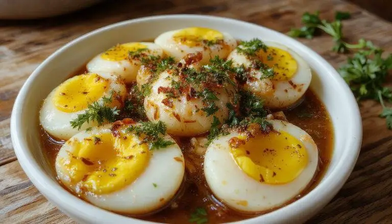 Fritada de ovos à portuguesa servida em um prato branco, com superfície dourada e levemente crocante, pedaços de ovos mexidos, pedaços de chouriço, ervas verdes e uma pitada de pimenta, tudo apresentado de forma apetitosa e rústica, ao lado de pão fresco.