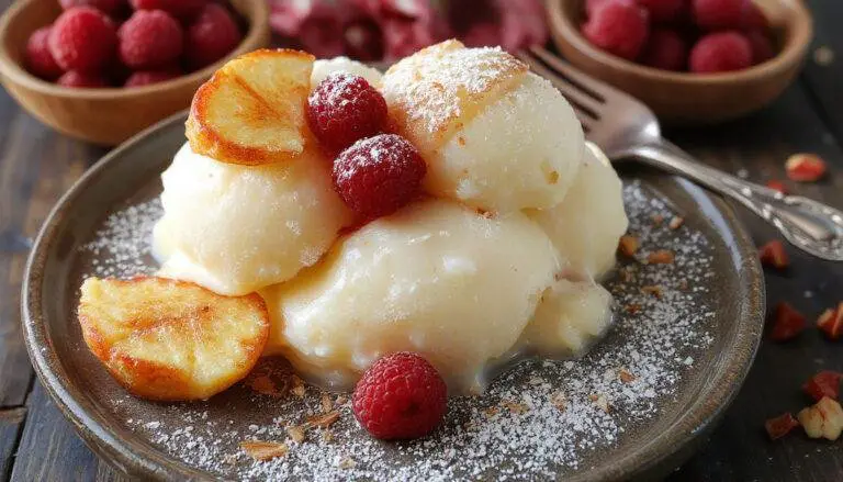 Imagem de um pote de gelado de doce de leite com crocante de bis, apresentando uma textura cremosa e pedacinhos de bis crocante por cima, decorado com pedaços de bis e uma colher ao lado, tudo disposto sobre uma superfície de madeira clara.