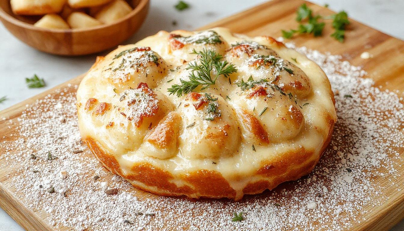 Nuvens de maçã apresentadas em um prato branco, com textura aerada e crocante, pedaços de maçã fresca dourada por cima, decoradas com canela e um toque de açúcar de confeiteiro, iluminação suave ressaltando os detalhes e cores.