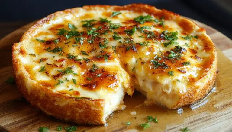 Filé de salmão assado brilhante, com uma crosta dourada, servido em uma travessa branca com gotas de mel e mostarda visíveis. Ao fundo, limões fatiados e raminhos de alho, tudo complementado por um toque de ervas verdes. A textura do peixe parece suculenta e macia, com uma aparência apetitosamente caramelizada na parte superior.