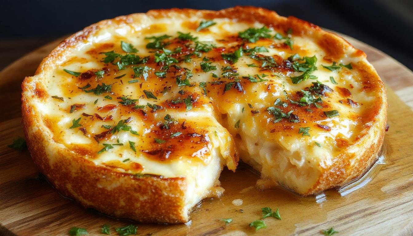 Filé de salmão assado brilhante, com uma crosta dourada, servido em uma travessa branca com gotas de mel e mostarda visíveis. Ao fundo, limões fatiados e raminhos de alho, tudo complementado por um toque de ervas verdes. A textura do peixe parece suculenta e macia, com uma aparência apetitosamente caramelizada na parte superior.