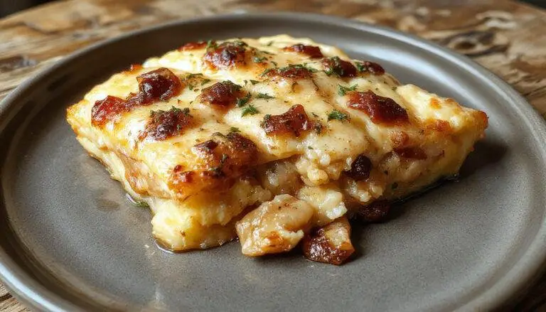 Uma panqueca de espinafre com frango disposta em um prato branco, com folhas de espinafre frescas e pedaços de frango visíveis, com uma crosta dourada e ingredientes coloridos em volta, sob iluminação suave que destaca sua textura macia e saborosa.
