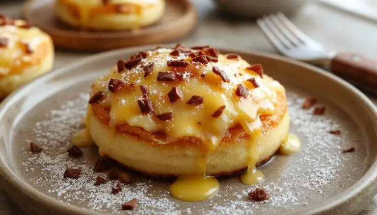 Pastelzinho de mandioca dourado, com crosta fina e levemente crocante, recheado visível ao ser revelado na mordida, servido em um prato branco com folhas frescas de hortelã ao fundo, iluminação natural destacando a textura da massa e o brilho do óleo.