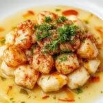 Prato de pataniscas de bacalhau douradas e crocantes, dispostas artisticamente em um prato branco, com detalhes de salsa fresca por cima, apresentando uma textura crocante e úmida por dentro, acompanhadas de fatias de limão ao lado, tudo em um estilo apetitosa e convidativa.