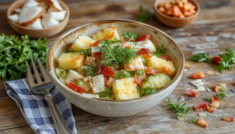 Salada grega simples em um prato branco, com tomates-cereja vermelhos, pepino fatiado, queijo feta esfarelado, azeitonas pretas, cebola roxa, orégano e um fio de azeite, tudo disposto de forma colorida e apetitosa.