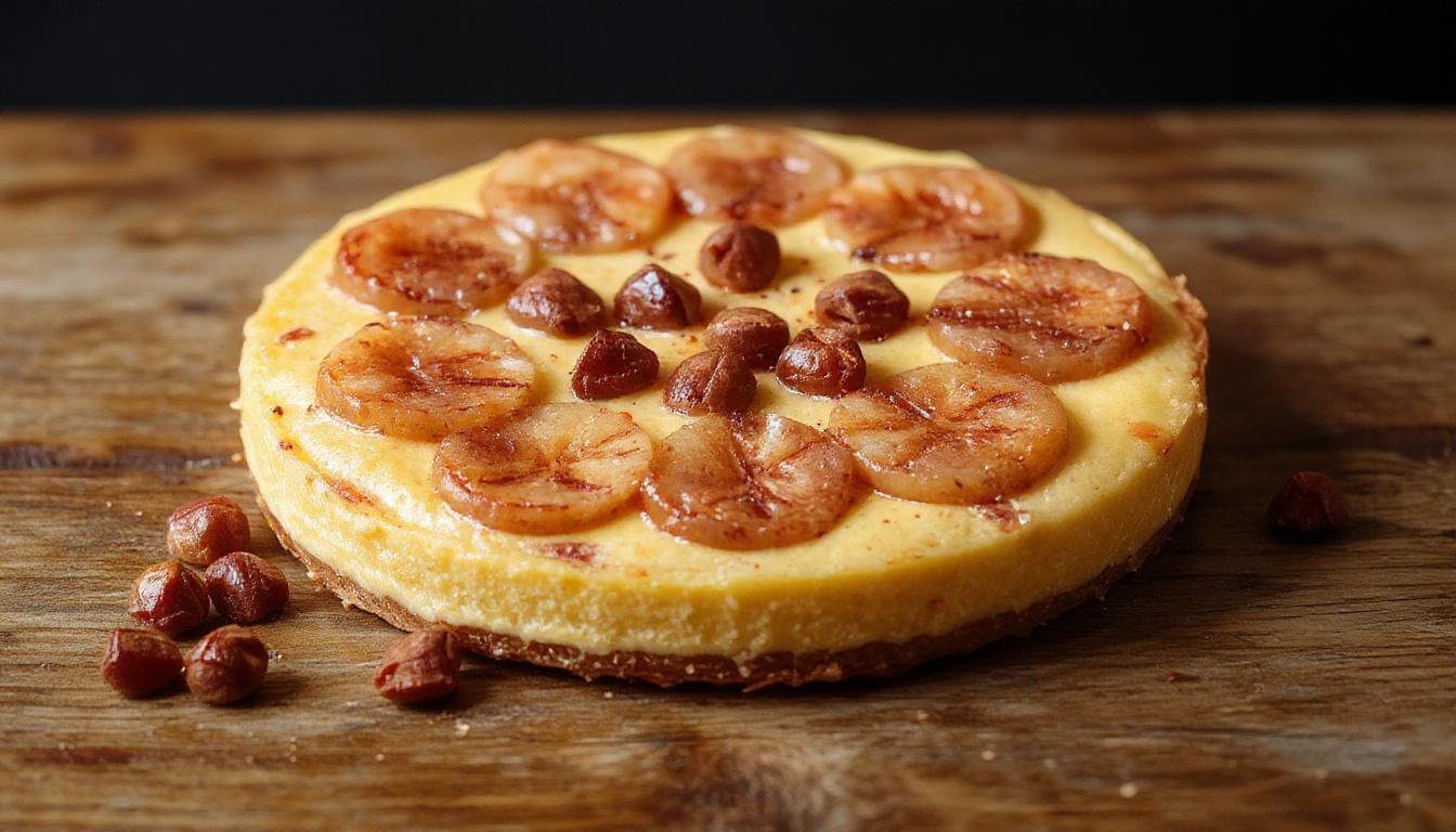 Tarte de Atum da Vovó: uma tarte dourada com massa crocante e um recheio cremoso de atum, coberta com fatias finas de cebola e azeitonas pretas,ornamentada com salsa fresca, apresentada em um prato rústico sobre uma toalha de linho.