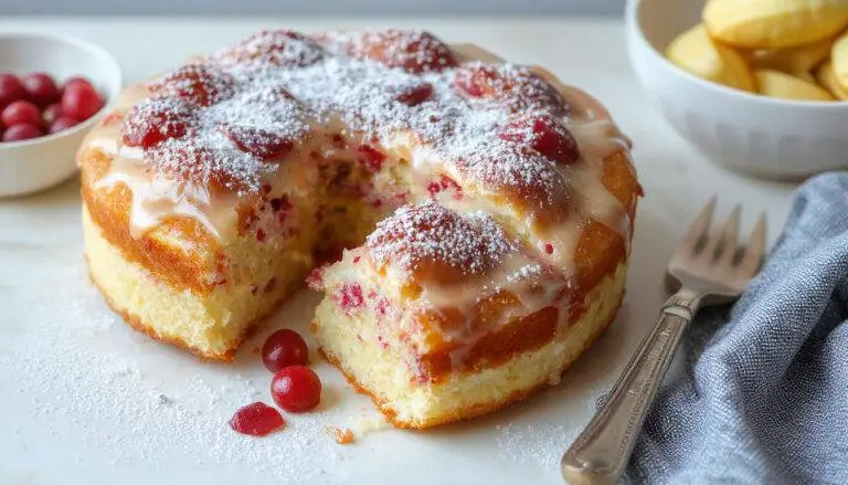 Uma fatia de torta proteica com cobertura dourada e crocante, exibindo um interior macio e repleto de ingredientes protéicos, apresentando-se em uma porção com acabamento elegante sobre uma tábua de madeira natural. A torta é decorada com ramos de ervas frescas e serve como destaque em um prato minimalista, com luz suave realçando suas texturas e cores vibrantes.