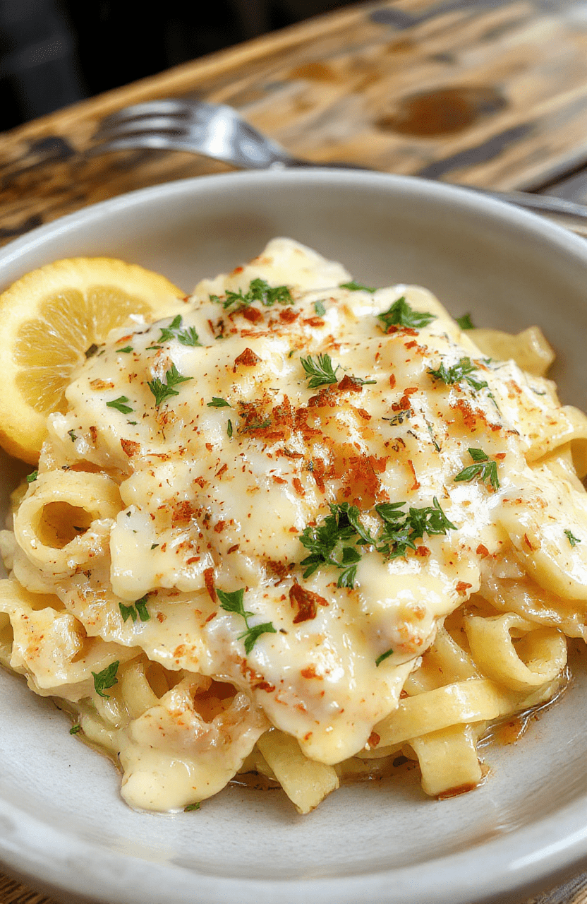 A close-up shot of creamy fettuccine Alfredo on a rustic white plate, topped with freshly grated Parmesan and chopped parsley, with a rich, velvety sauce coating perfectly cooked pasta, styled on a wooden table with soft natural light highlighting the textures and vibrant colors.