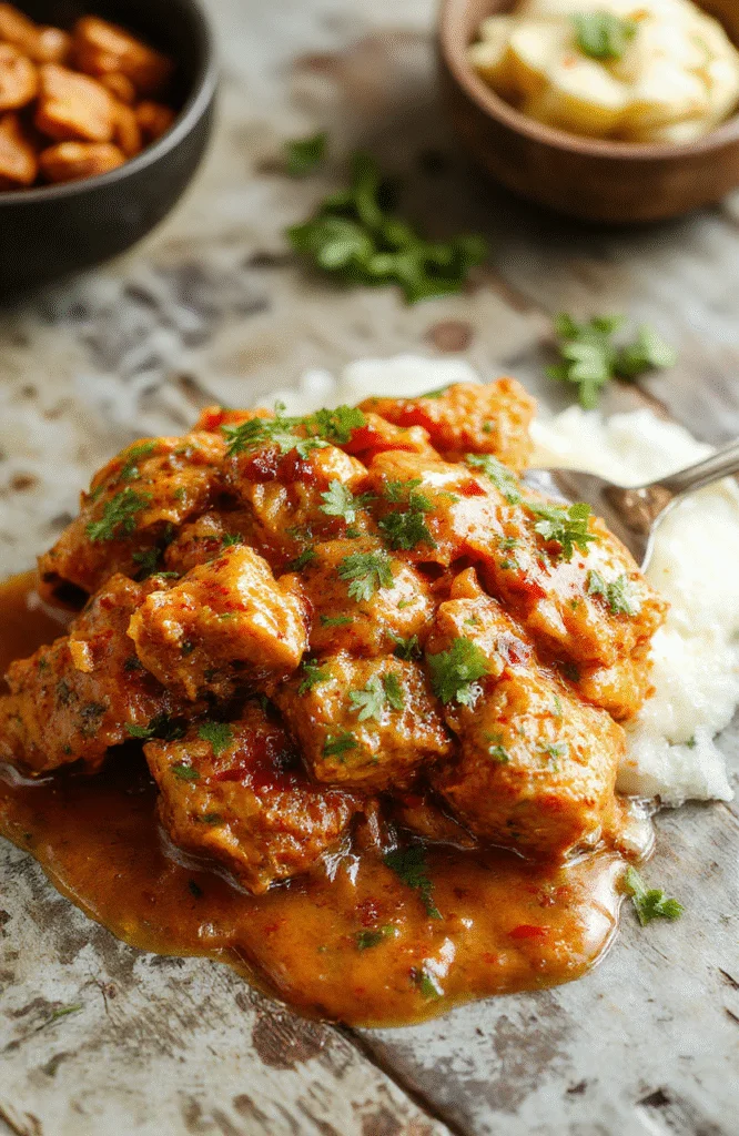 A vibrant bowl of creamy butter chicken garnished with fresh cilantro, served with fluffy steamed basmati rice on a rustic wooden table, colorful spices scattered around, glossy and tender chicken pieces depicted with a rich, golden sauce, styled simply for an inviting presentation.