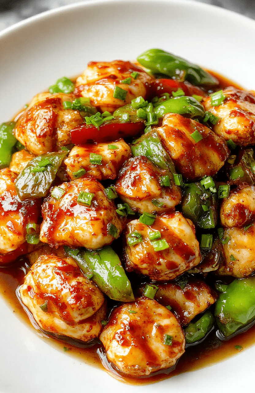 Colorful stir fry featuring golden-brown chicken pieces, vibrant bell peppers, crisp snap peas, and glossy teriyaki glaze, plated on a simple white dish with fresh green garnish, styled for a casual, appetizing presentation.