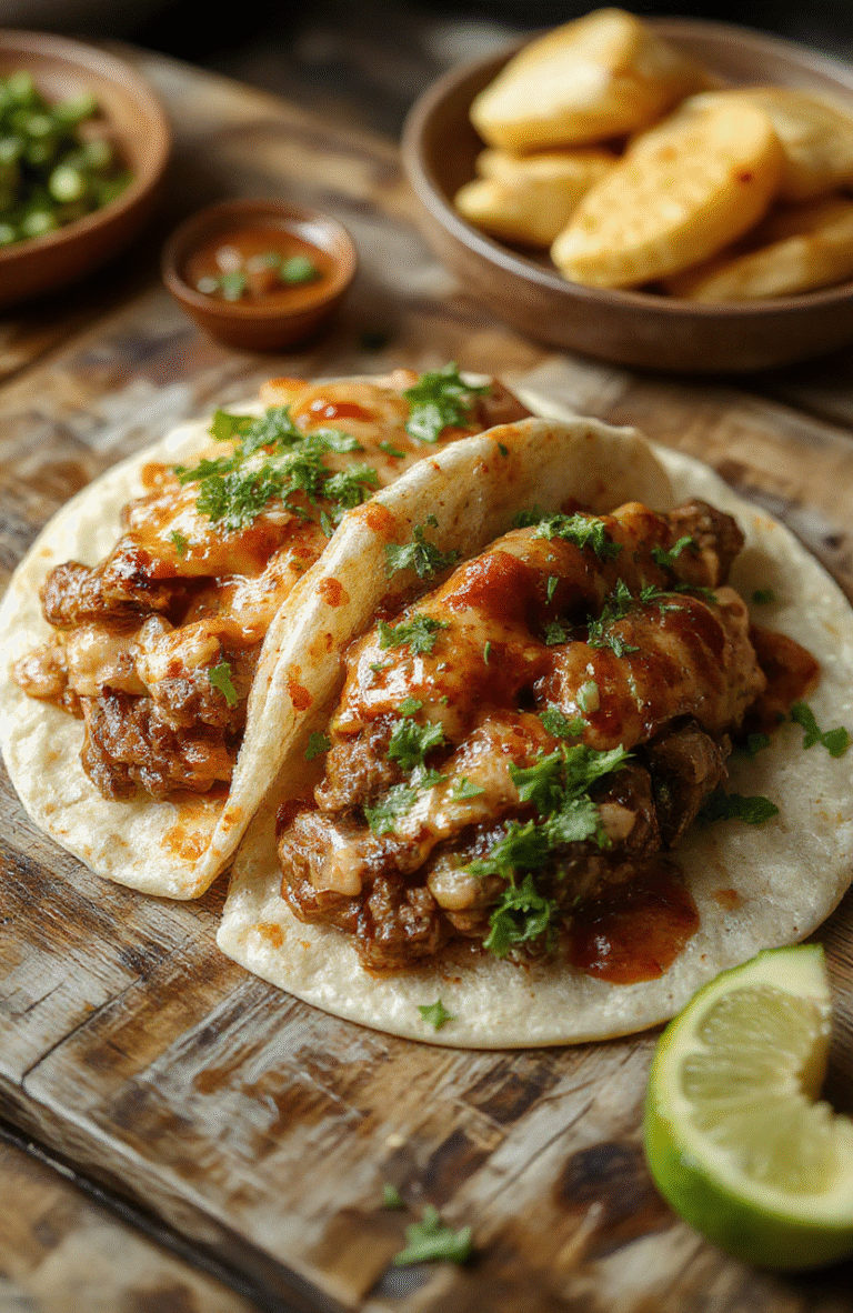 A vibrant bowl of spicy red-brown birria stew with tender shredded beef, garnished with fresh cilantro and chopped onions, served alongside crispy corn tortillas, styled on a rustic wooden table with colorful Mexican accents, highlighting textures and rich flavors.