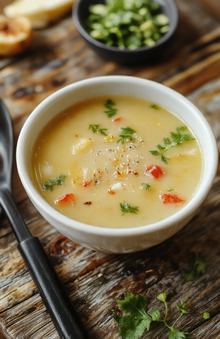 A vibrant bowl of clear Japanese soup featuring delicate slices of green onion, translucent broth, and tender tofu cubes, neatly arranged in a minimalist white bowl on a wooden surface, with subtle steam rising, styled simply for an inviting and nourishing presentation.