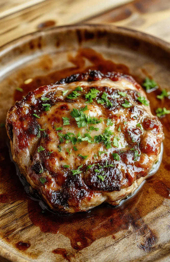 A perfectly cooked, juicy pan-seared steak drizzled with rich butter sauce, presented on a rustic plate with fresh herbs, showcasing a golden-brown crust and tender interior, styled simply with a light background highlighting the dish's textures and glistening sauce.