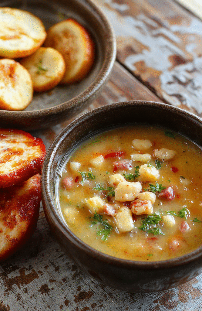 A vibrant bowl of Tuscan white bean soup featuring creamy white beans, chopped herbs, and a drizzle of olive oil, plated on a rustic wooden table with fresh bread on the side, styled simply and appealingly.