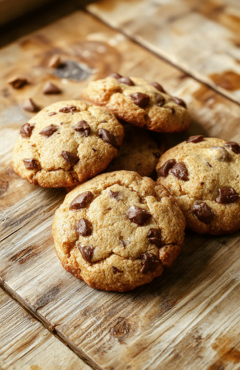 A rustic wooden table showcasing a plate of chewy cowboy cookies with golden-brown edges, chocolate chips visible, topped with a glass of milk, cozy warm lighting highlighting the texture and indulgence of the cookies.