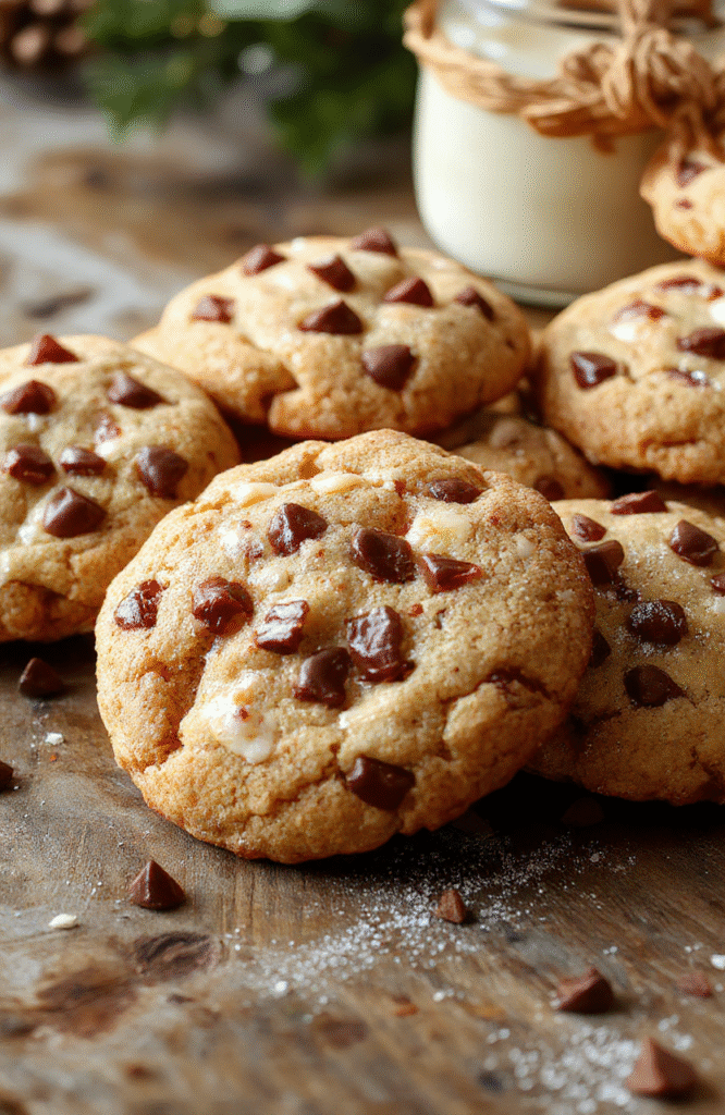 A close-up of glossy, golden-brown gooey butter cookies decorated with red and green sprinkles on a rustic wooden surface, showcasing their soft, chewy texture with a shiny glaze.