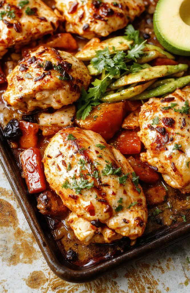 Colorful chicken fajitas arranged on a rustic wooden platter, featuring vibrant red and green bell peppers, tender sliced chicken, with a hint of lime and fresh cilantro on top, styled simply on a white ceramic plate with a backdrop of a kitchen countertop.