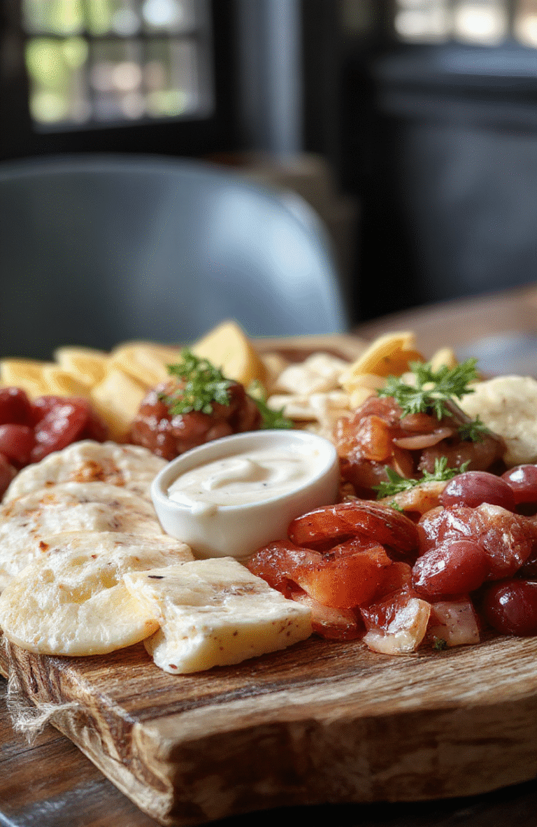 A beautifully arranged charcuterie board featuring an assortment of cheeses, sliced meats, fresh fruits, nuts, and crackers. The board is styled with vibrant colors, contrasting textures, and elegant garnishes, all presented on a wooden serving tray with a rustic touch. The setup exudes a sophisticated yet inviting atmosphere, perfect for entertaining guests.