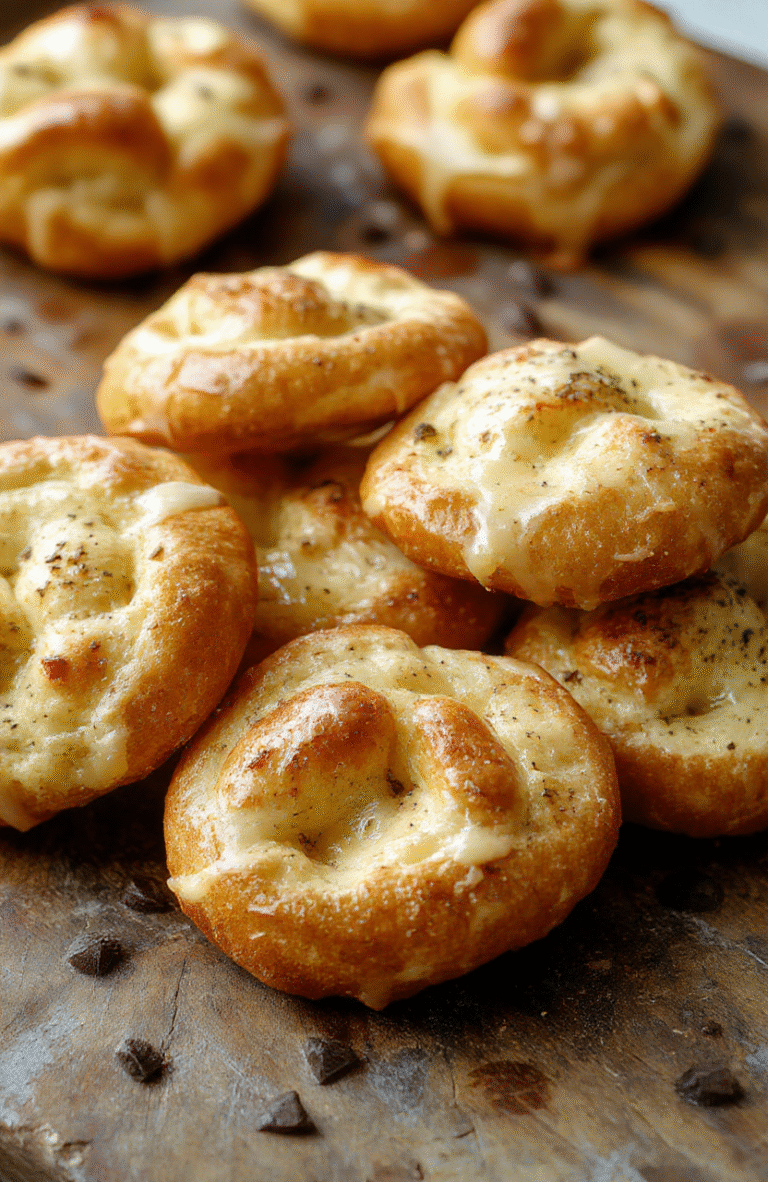 A plate of golden-brown buttery soft pretzel bites arranged on a rustic wooden surface, with sesame seeds and coarse salt sprinkled on top, next to a small dish of mustard, styled to look warm and inviting under natural daylight, with a textured background highlighting the crispy exterior and soft interior textures.