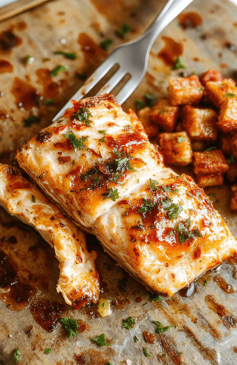Golden, flaky air fryer salmon fillet plated elegantly on a white ceramic dish, garnished with fresh herbs and lemon slices, with a crispy exterior and tender interior, styled with a minimal rustic wooden background and soft natural lighting highlighting the textures and colors.